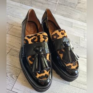 Franco Sarto Brody Leopard Patent Leather Tassle Loafers